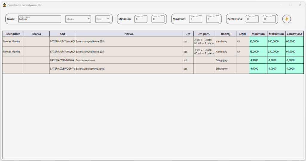 Aplikacja do zarządzania normatywami w Comarch ERP XL