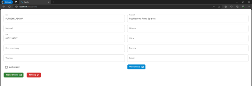 Edycja klienta. Aplikacja internetowa Apollo.