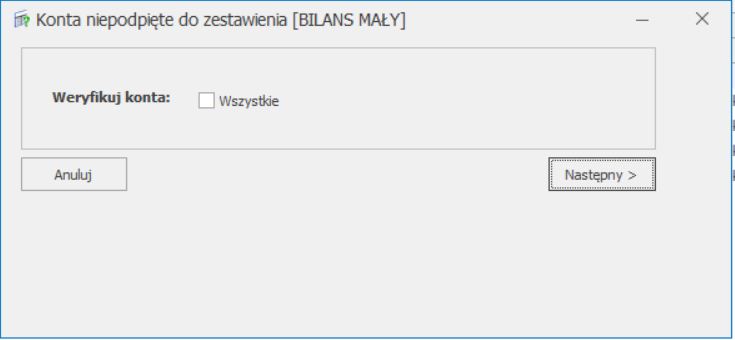 konta niepodpięte w optimie - okno funkcji