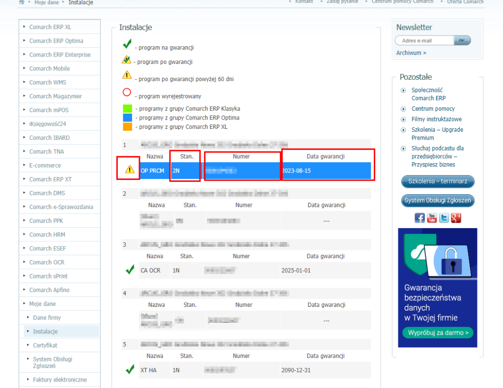 Jak monitorować status oprogramowania w Comarch