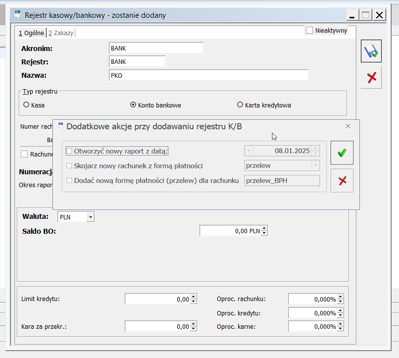 Optima jak zmienić numer konta - dodatkowe akcje