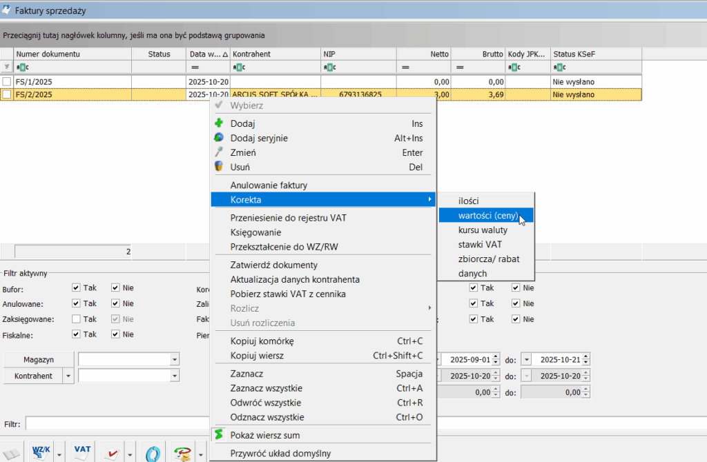 optima korekta wartości 