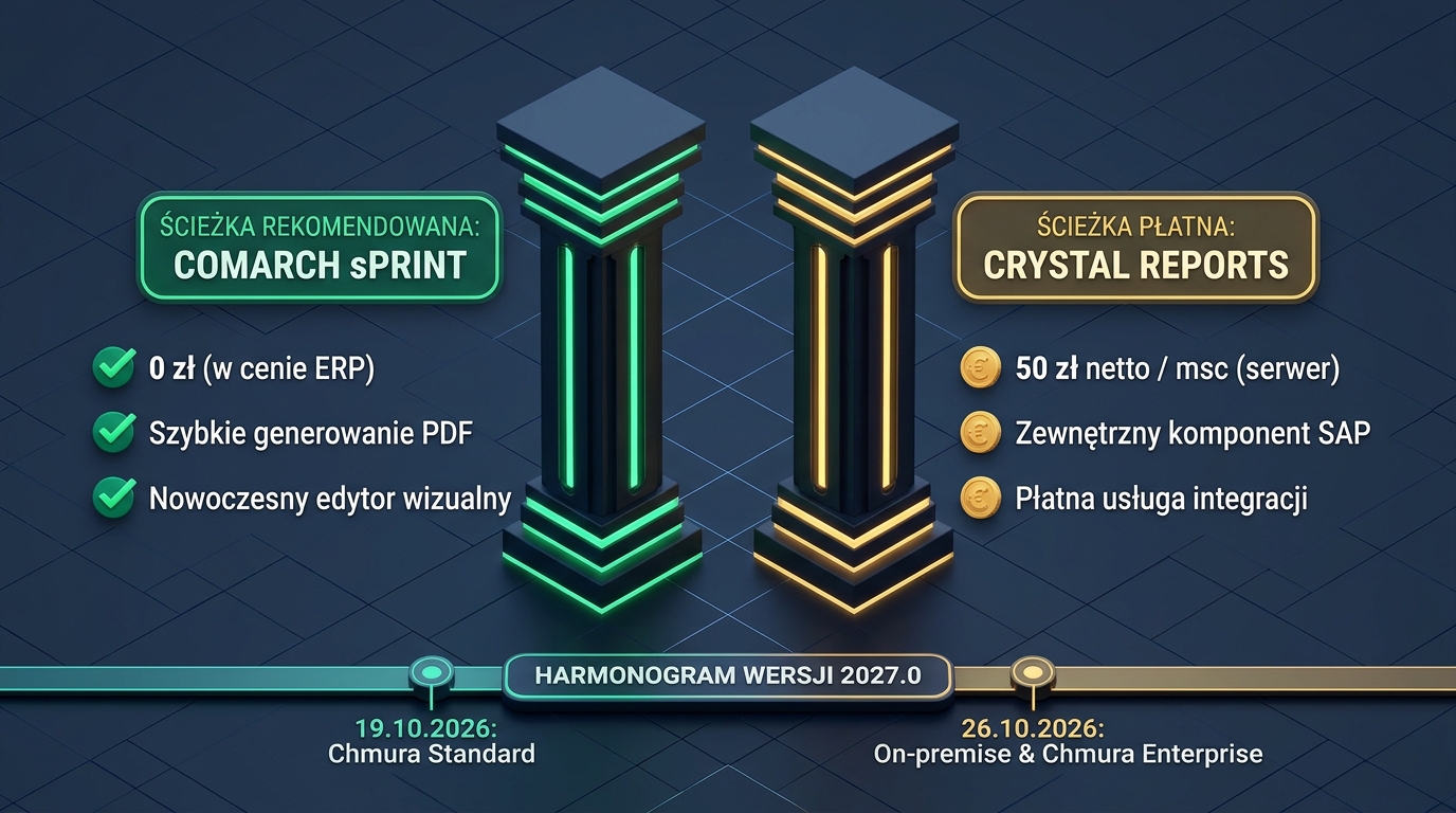PorĂłwnanie Ĺ›cieĹĽek decyzyjnych Comarch sPrint i Crystal Reports oraz harmonogram wersji 2027.0